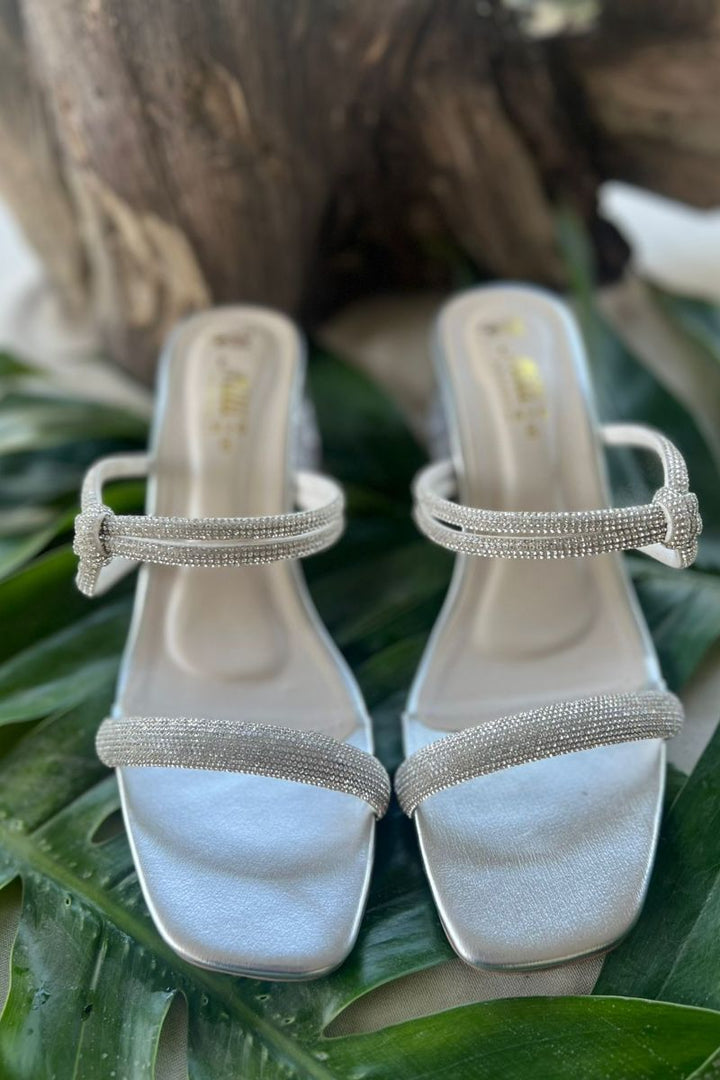 MILLI SHOES - Silver Double-Strap Embellished Sandals - Heels - Silver - 1620