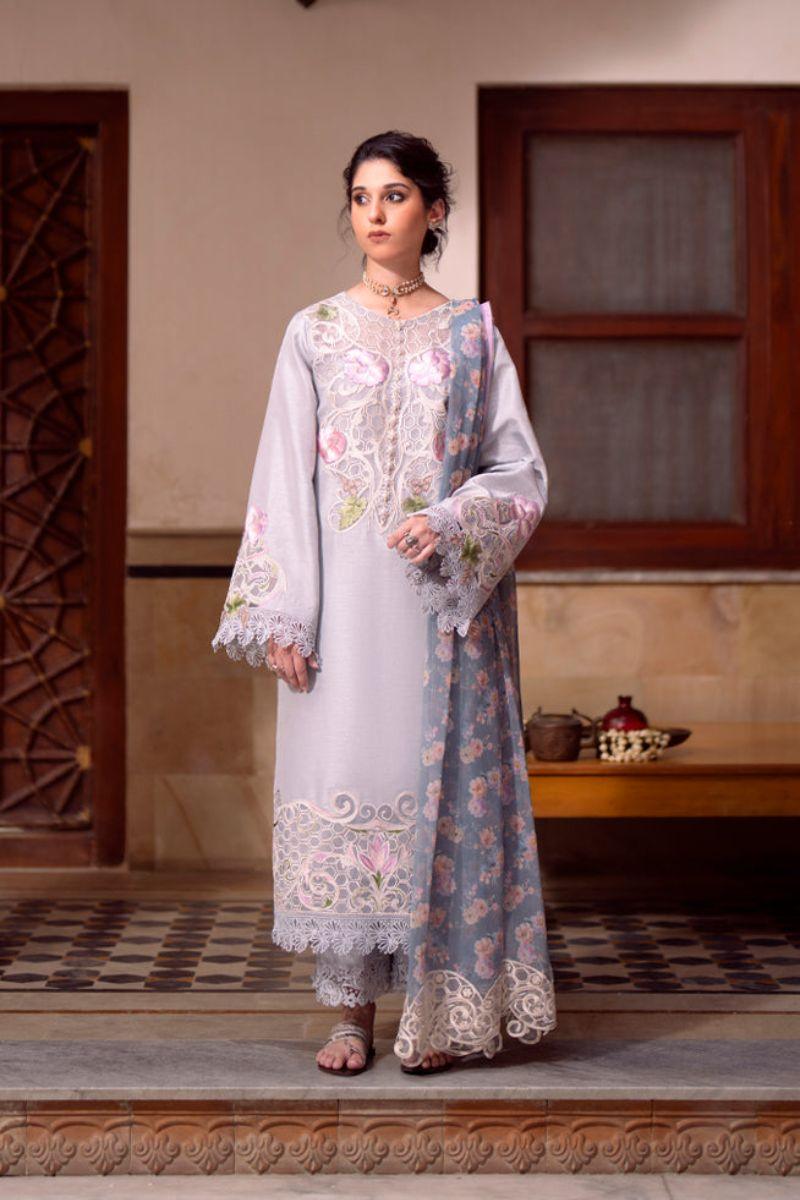 Fozia Khalid Pret Casual Silk 2 Piece Cyan Blue