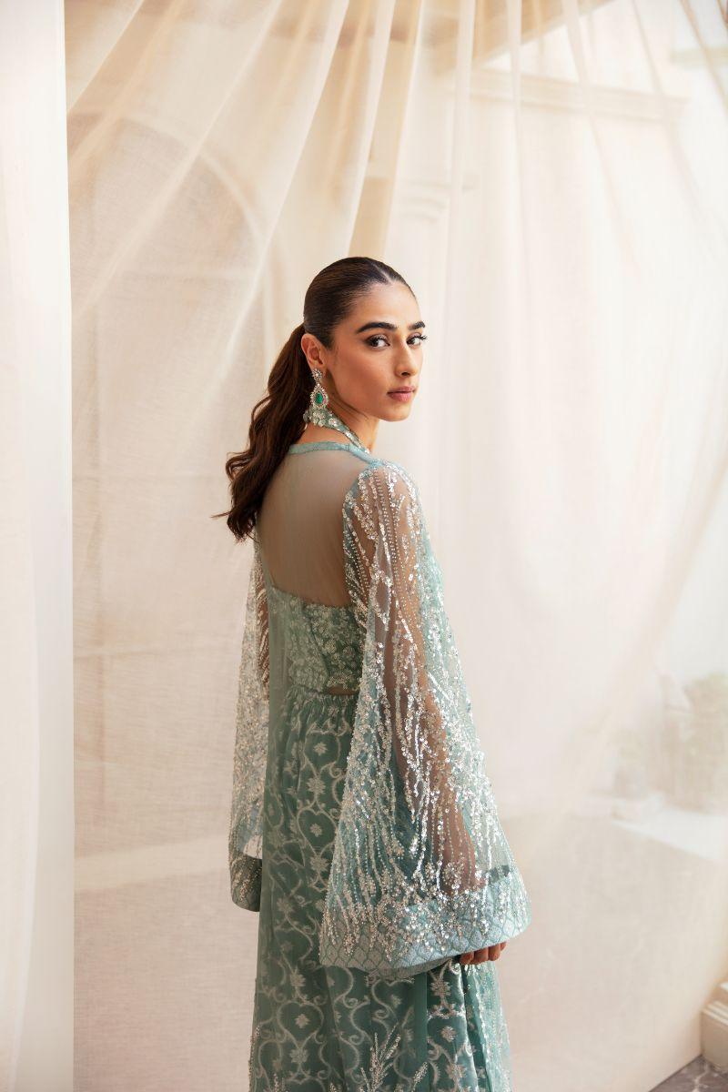 Andaz e Jahan by Qurratulain Saqib Pret kids Bareeze Net 1 Piece Embroidered Baby Frock - Wedding Collection