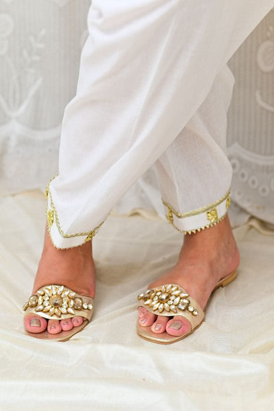 AlifYay - White Royal Embellished Shalwar with traditional Gold gota AYW-001 - Cotton - Studio by TCS