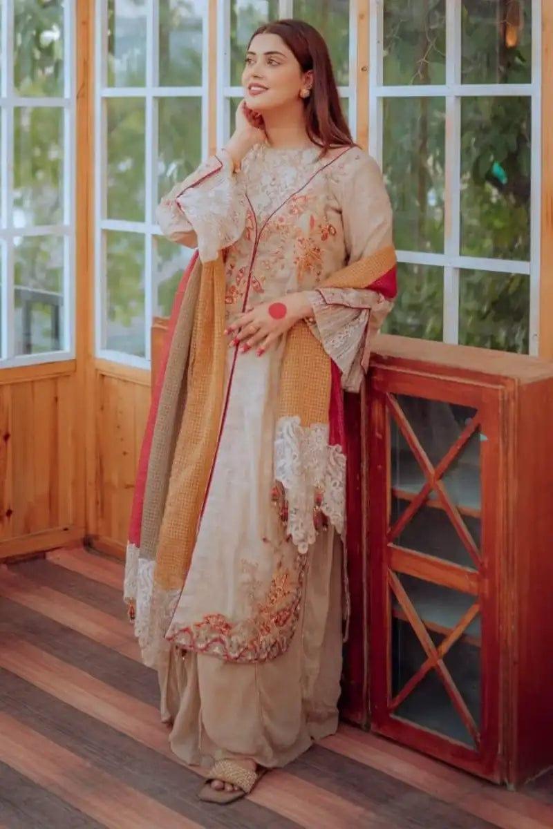Kanwal Aftab in Nilofer Shahid - Coral Bells - Embroidered - 3 Piece Studio by TCS Kanwal Aftab in Nilofer Shahid - Coral Bells - Embroidered - 3 Piece Studio by TCS