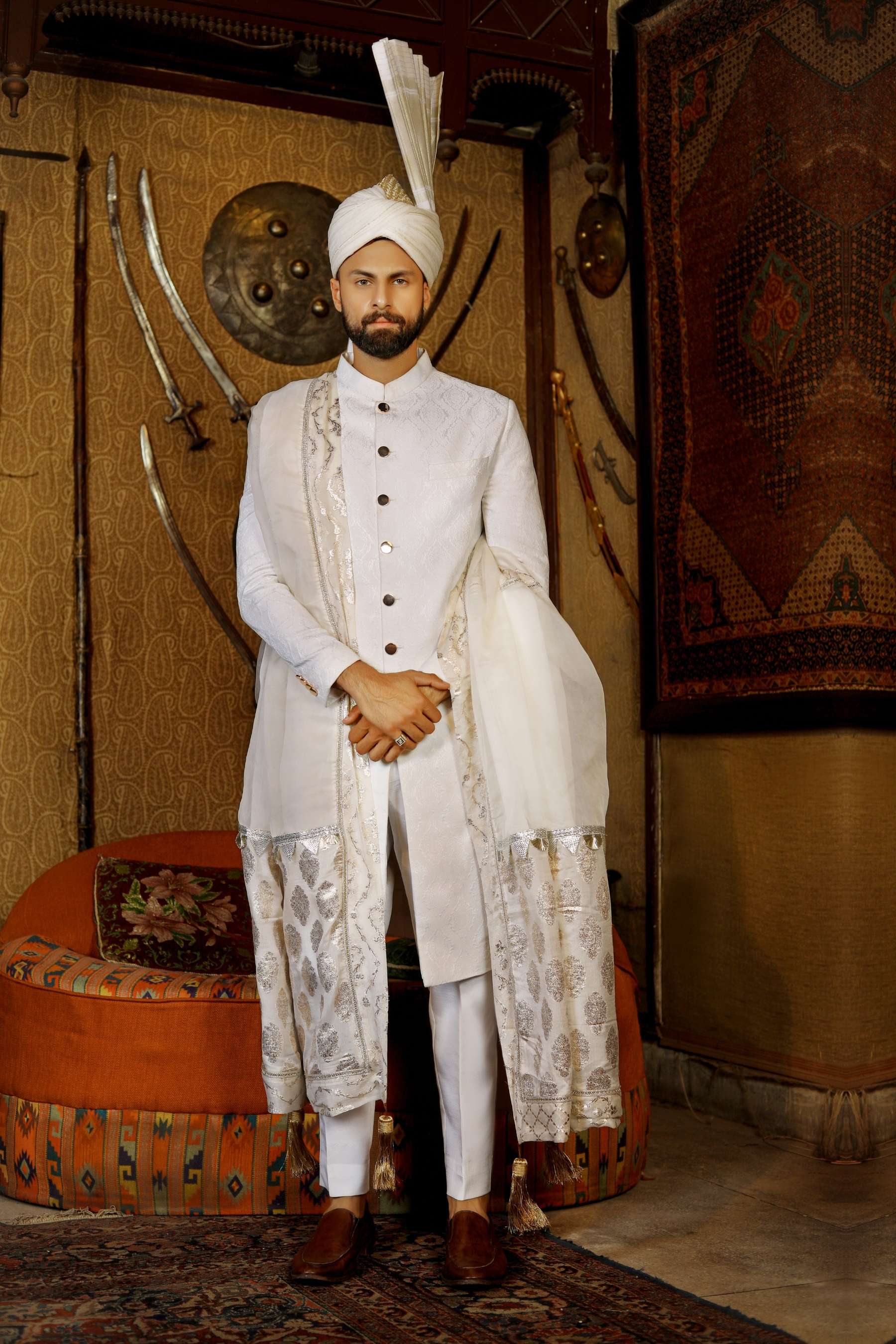 Arif Ashraf Pret Embroidered Self Jacquard 3 Piece Suit Yasil