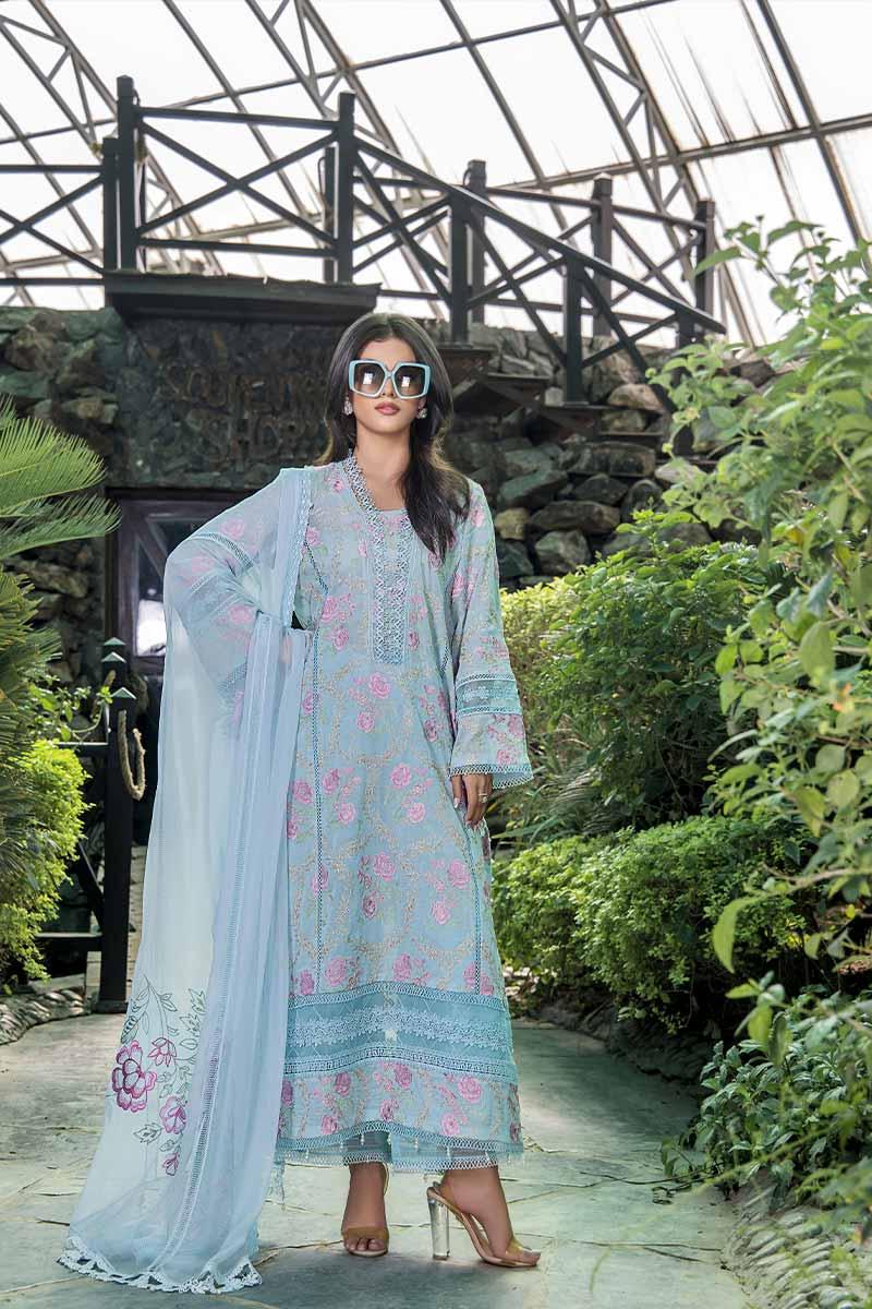 Shop Malook - Royal - Sky BLue - Lawn - 3 Piece - Unstitch