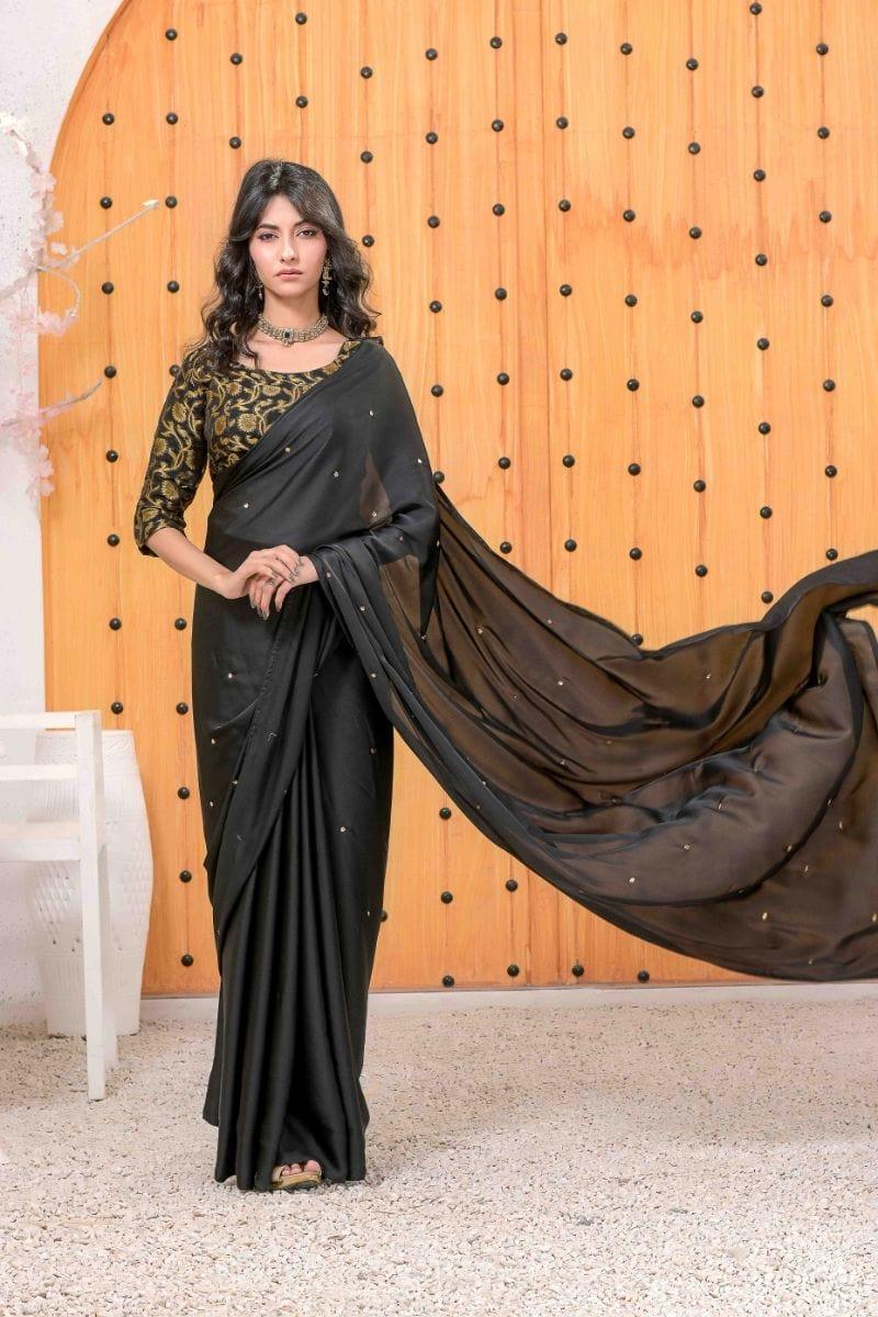 Ruby Couture NISHA Saree Piece Cotton Silk Black