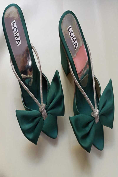 Soma - Bow Azure Heel - Green - Silk - Studio by TCS