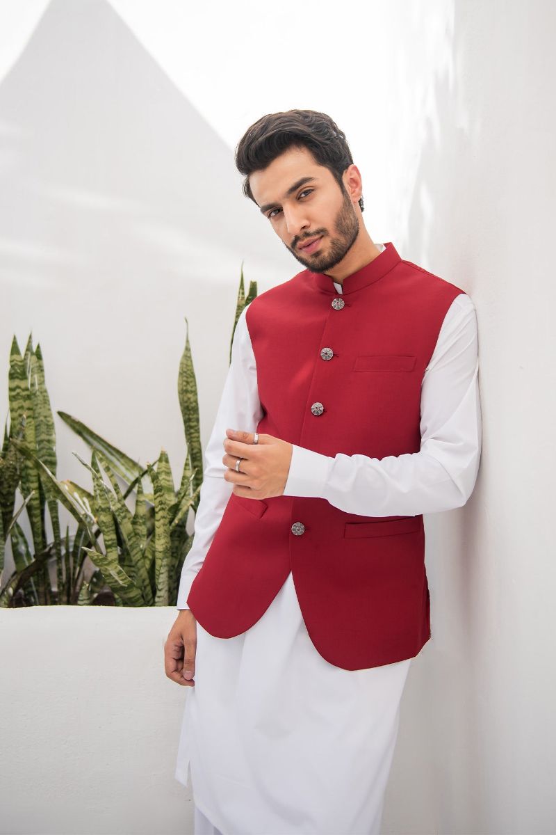 Shahjahan Wash Wear Red Waistcoat Piece – Studio by TCS