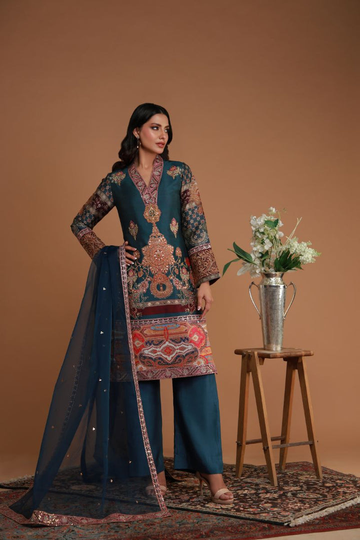 Shamaeel - EE-11 - Silk & Organza - 3 Piece