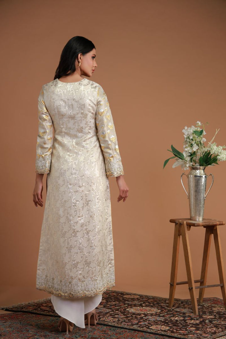 Shamaeel - EE-15 - Ivory - Khaddi Silk & Organza - 3 Piece