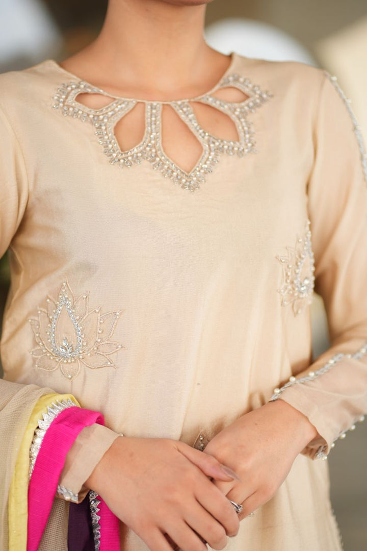 Fozia Khalid - HAYA - Silk - Beige - 3 Piece