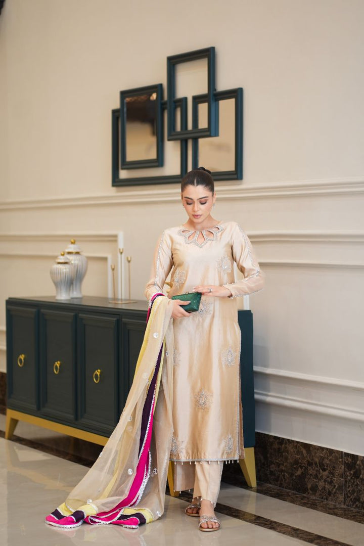 Fozia Khalid - HAYA - Silk - Beige - 3 Piece