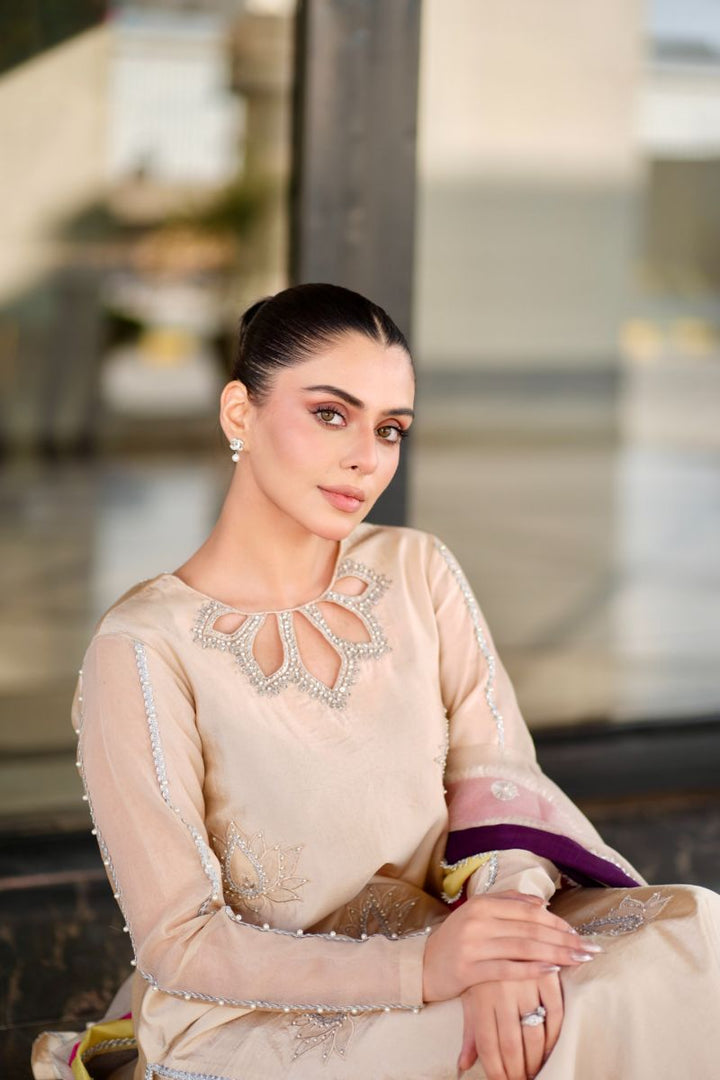 Fozia Khalid - HAYA - Silk - Beige - 3 Piece