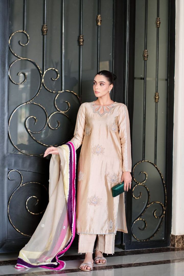 Fozia Khalid - HAYA - Silk - Beige - 3 Piece
