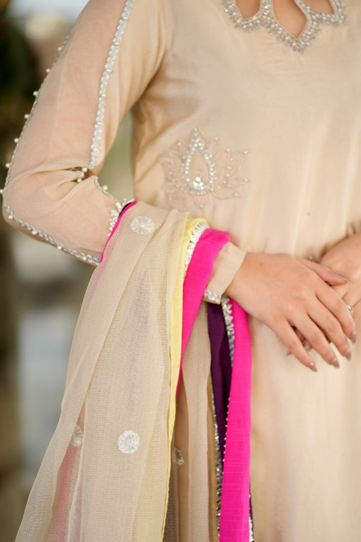 Fozia Khalid - HAYA - Silk - Beige - 3 Piece