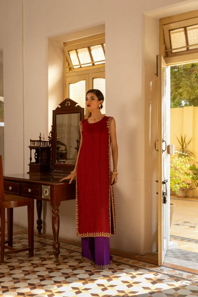 Insia Sohail - Garnet - Garnet red & purple - 3 Piece - Chiffon - Studio by TCS