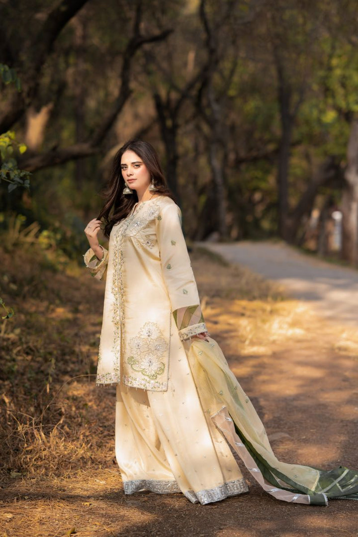 Fozia Khalid - RUHAB - Silk - Light yellow - 3 Piece