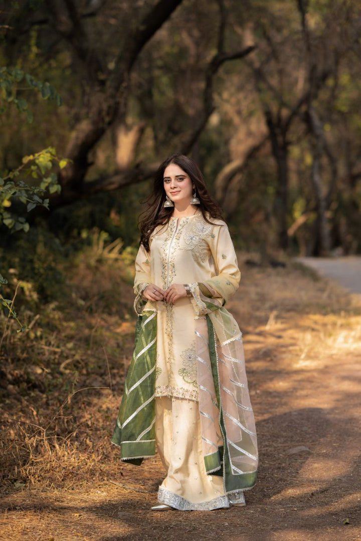 Fozia Khalid - RUHAB - Silk - Light yellow - 3 Piece