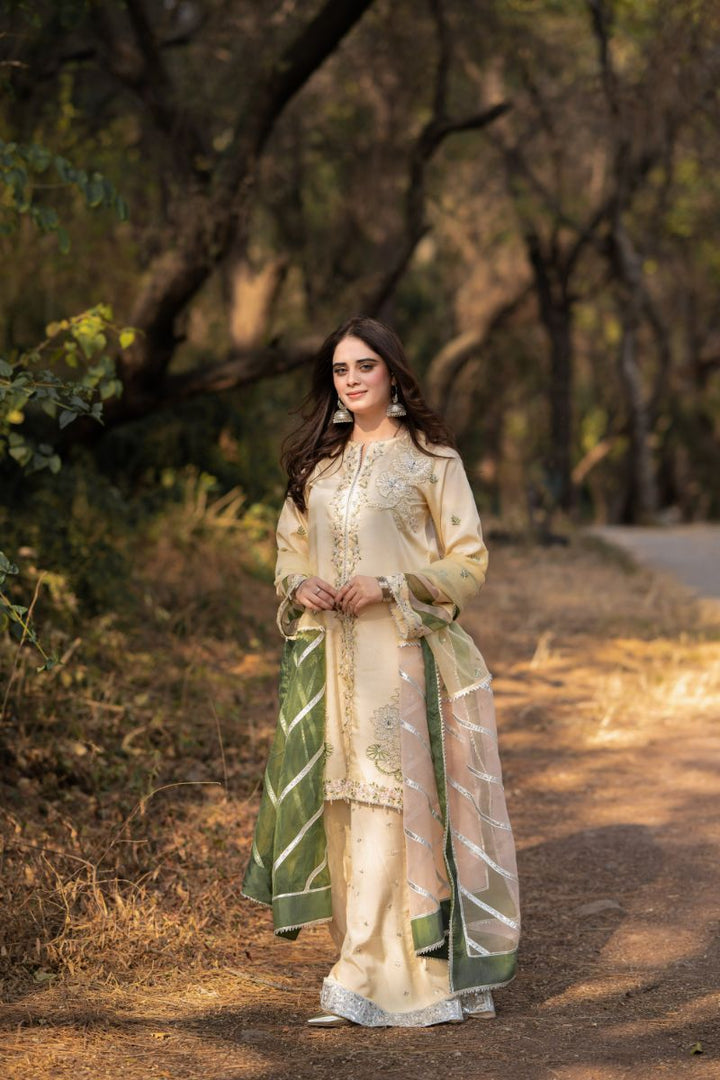 Fozia Khalid - RUHAB - Silk - Light yellow - 3 Piece