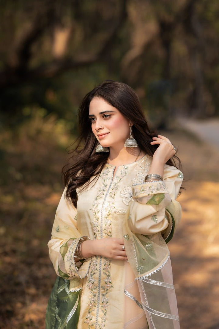 Fozia Khalid - RUHAB - Silk - Light yellow - 3 Piece