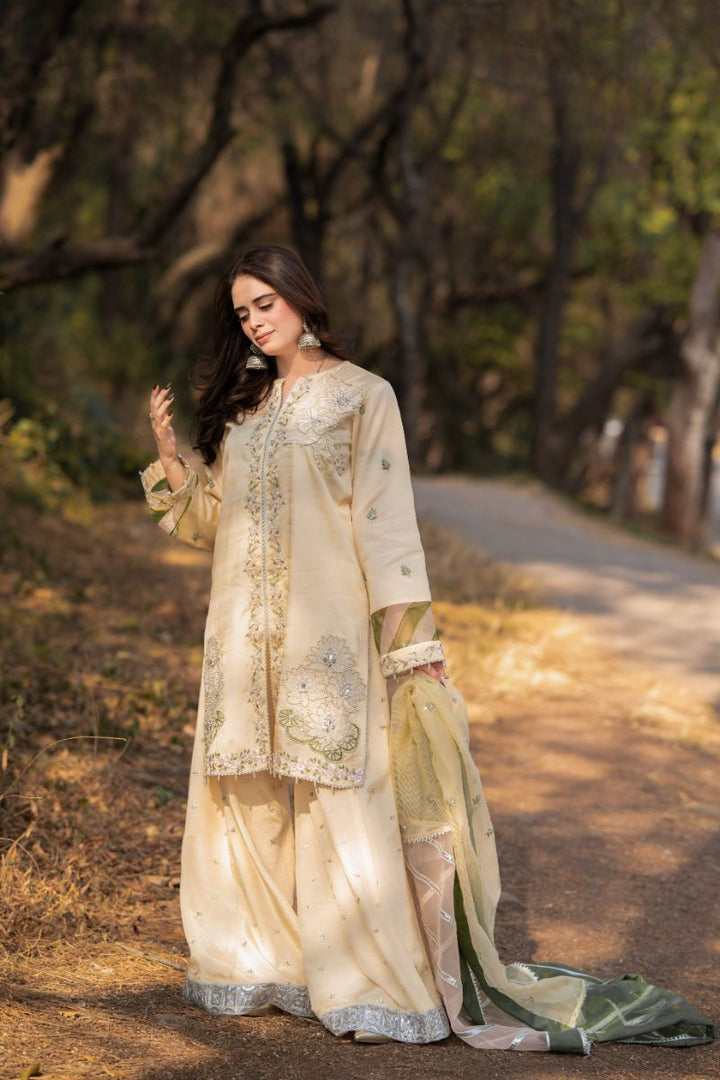 Fozia Khalid - RUHAB - Silk - Light yellow - 3 Piece