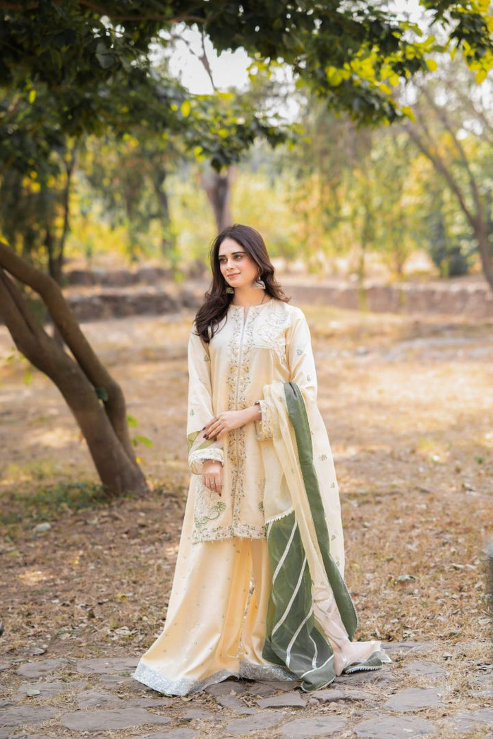 Fozia Khalid - RUHAB - Silk - Light yellow - 3 Piece