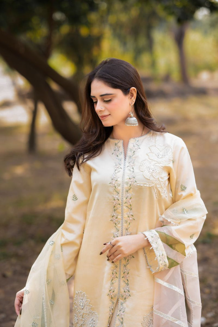 Fozia Khalid - RUHAB - Silk - Light yellow - 3 Piece