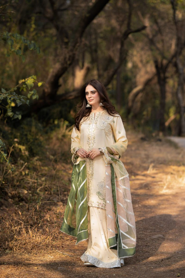 Fozia Khalid - RUHAB - Silk - Light yellow - 3 Piece