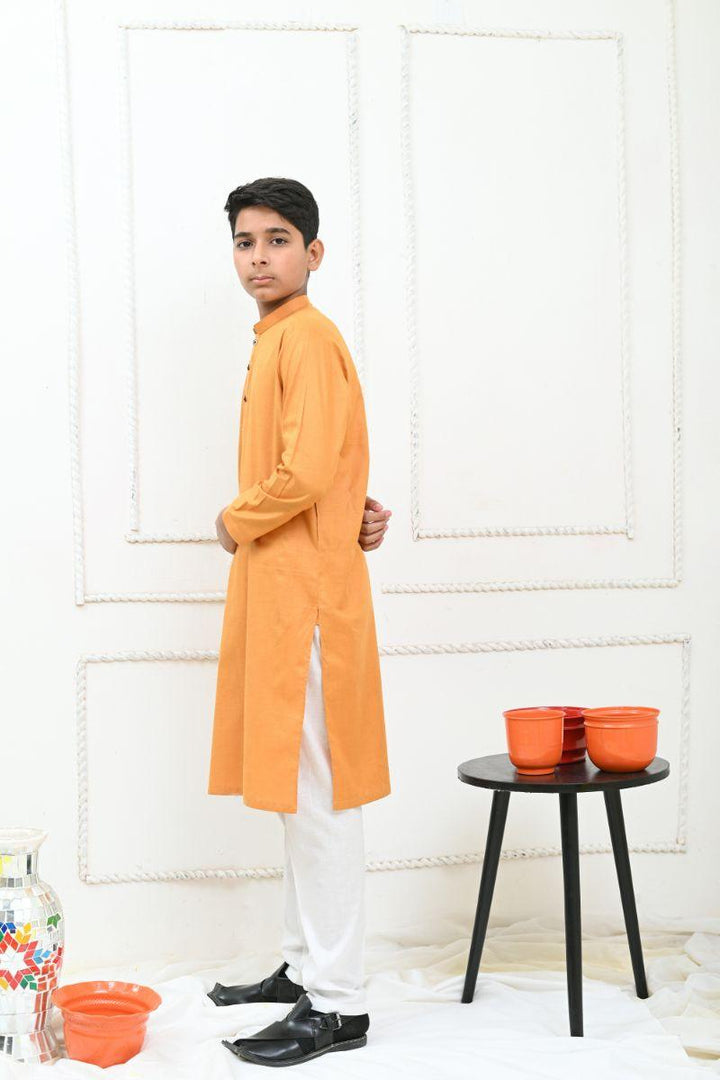 Mom4Little - Mustard and white Kurta Pajama