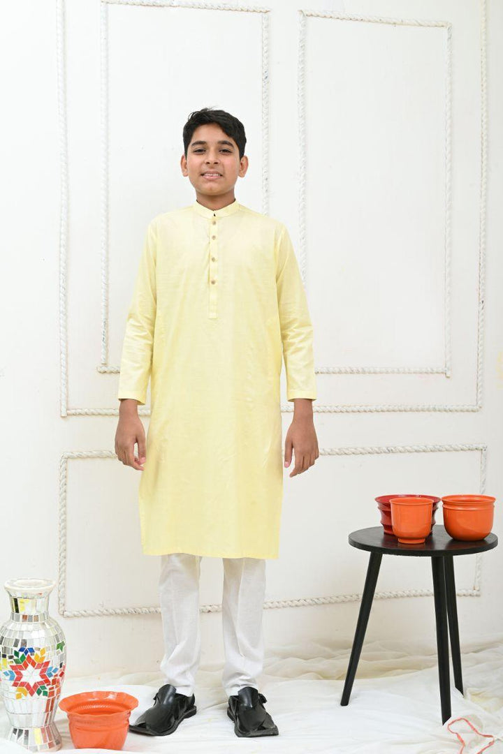 Mom4Little - Powder Yellow and White Kurta Pajama