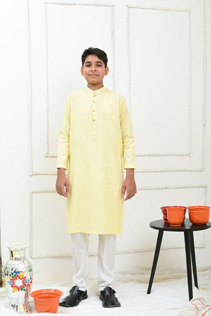 Mom4Little - Powder Yellow and White Kurta Pajama