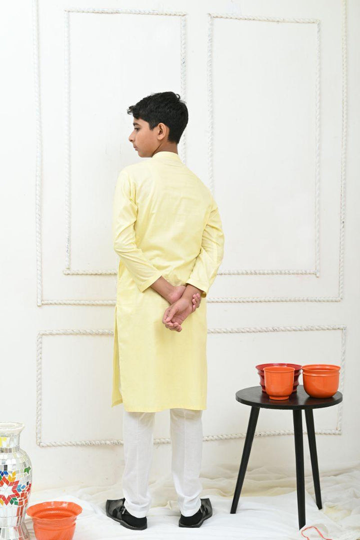 Mom4Little - Powder Yellow and White Kurta Pajama