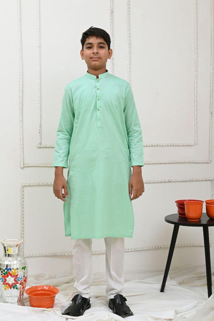 Mom4Little - Sea Green and white kurta pajama