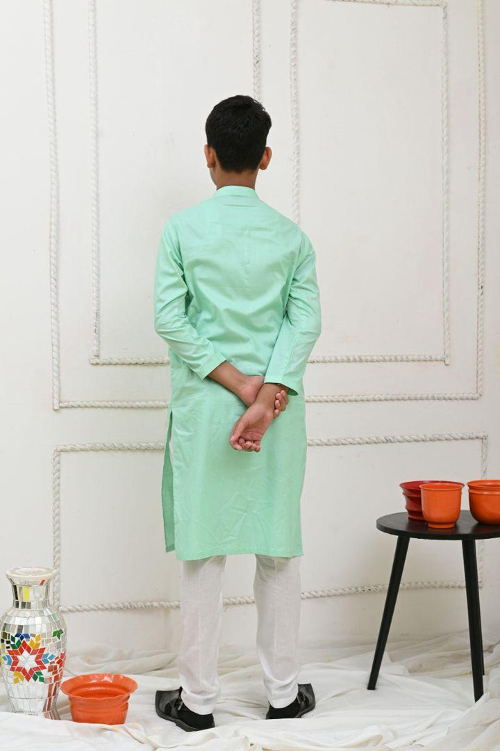 Mom4Little - Sea Green and white kurta pajama