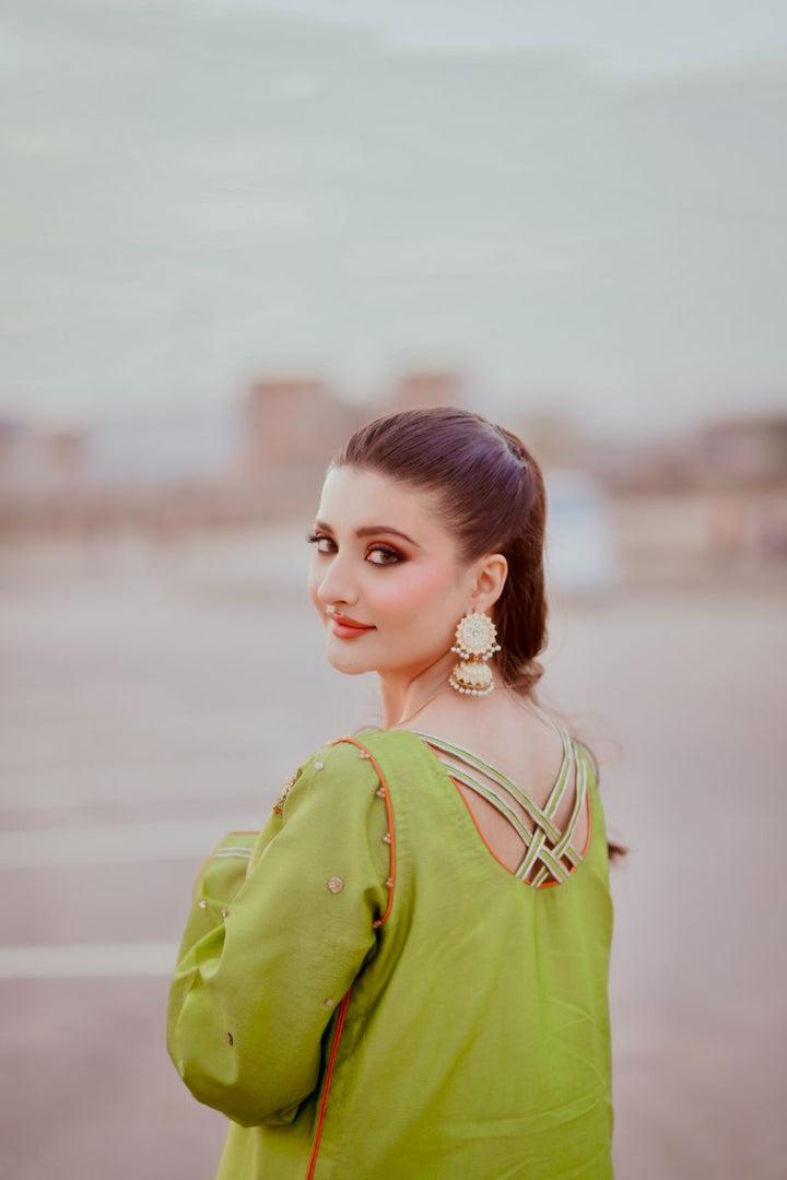 Fozia Khalid - WANIYA - Silk - Olive - 3 Piece