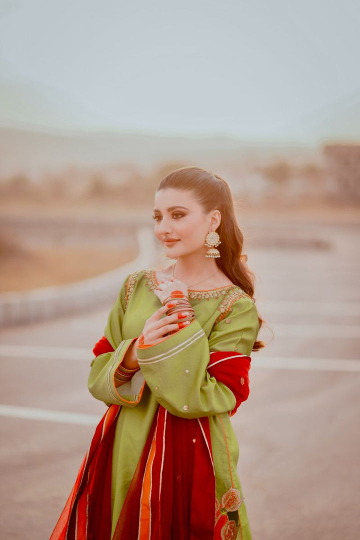 Fozia Khalid - WANIYA - Silk - Olive - 3 Piece