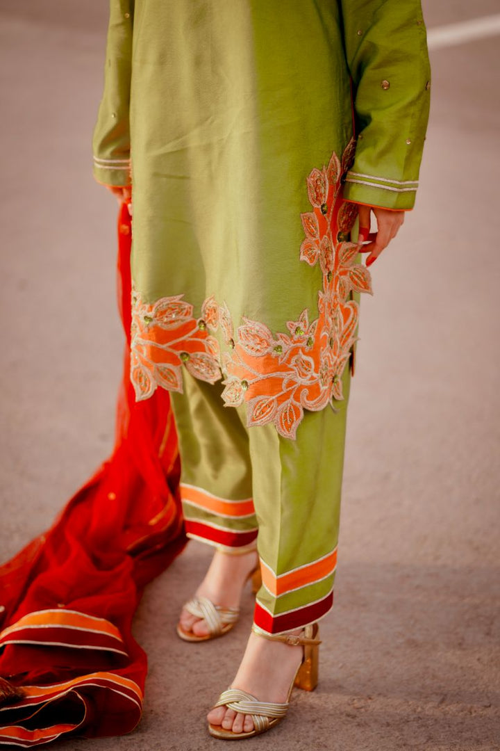 Fozia Khalid - WANIYA - Silk - Olive - 3 Piece