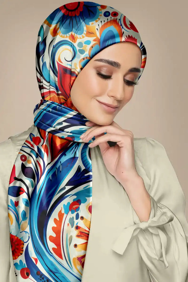 Black & Off white mixed printed Silk hijab main image 0