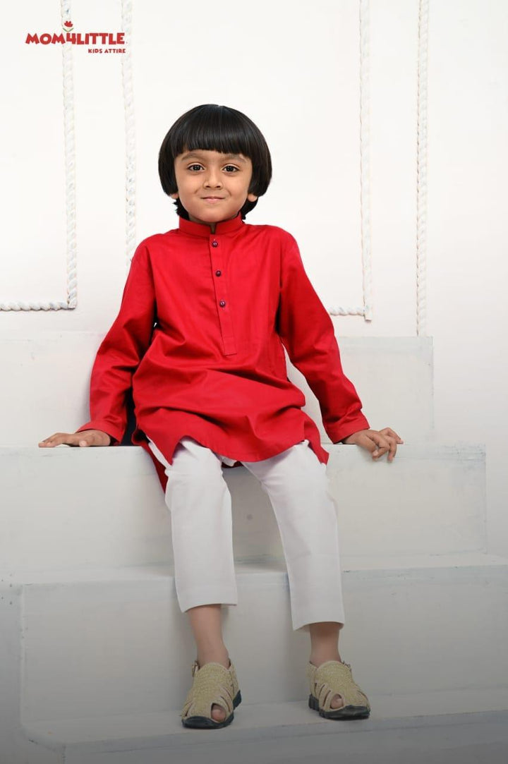 Mom4Little - Kurta & Pajama - Red & Offwhite - 2 Piece - Studio by TCS