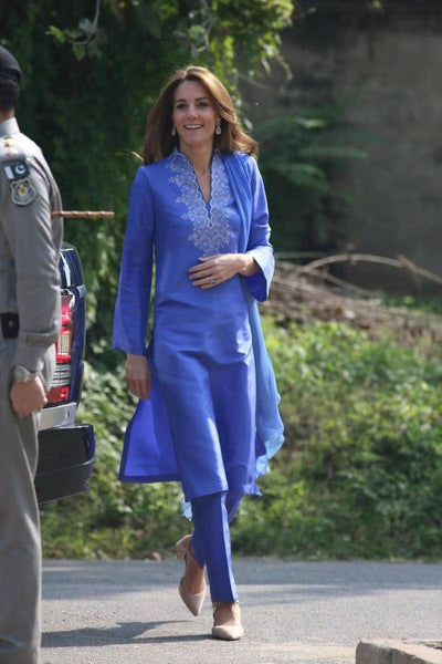 kate middleton in Maheen Khan - Lapis - Blue - Hand Embroidered - 3 Piece - Studio by TCS