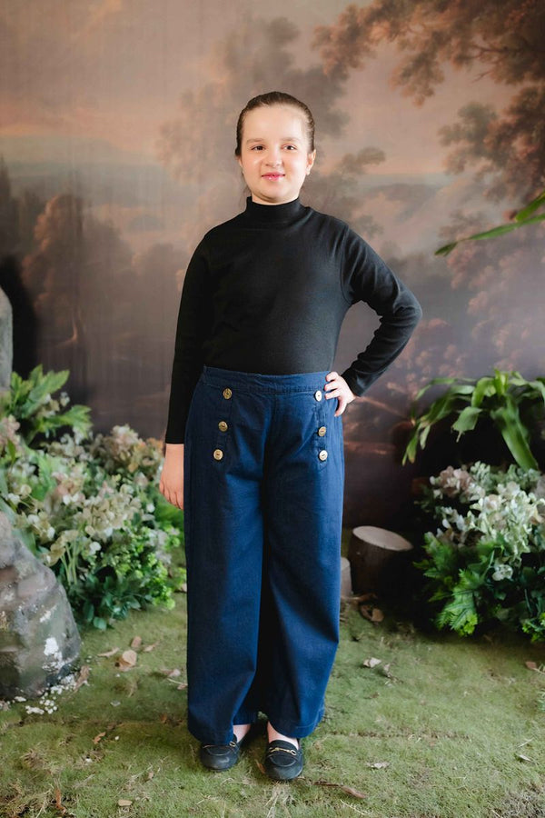 Bird Print Wide Denim Pants YLS0825