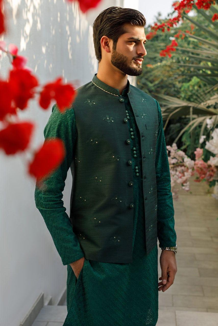 Deepak Perwani Men - Green Cotton Embroidered Kurta Pajama - MOF1885 - 2 Piece - Studio by TCS