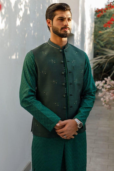 Deepak Perwani Men - Green Cotton Embroidered Kurta Pajama - MOF1885 - 2 Piece - Studio by TCS