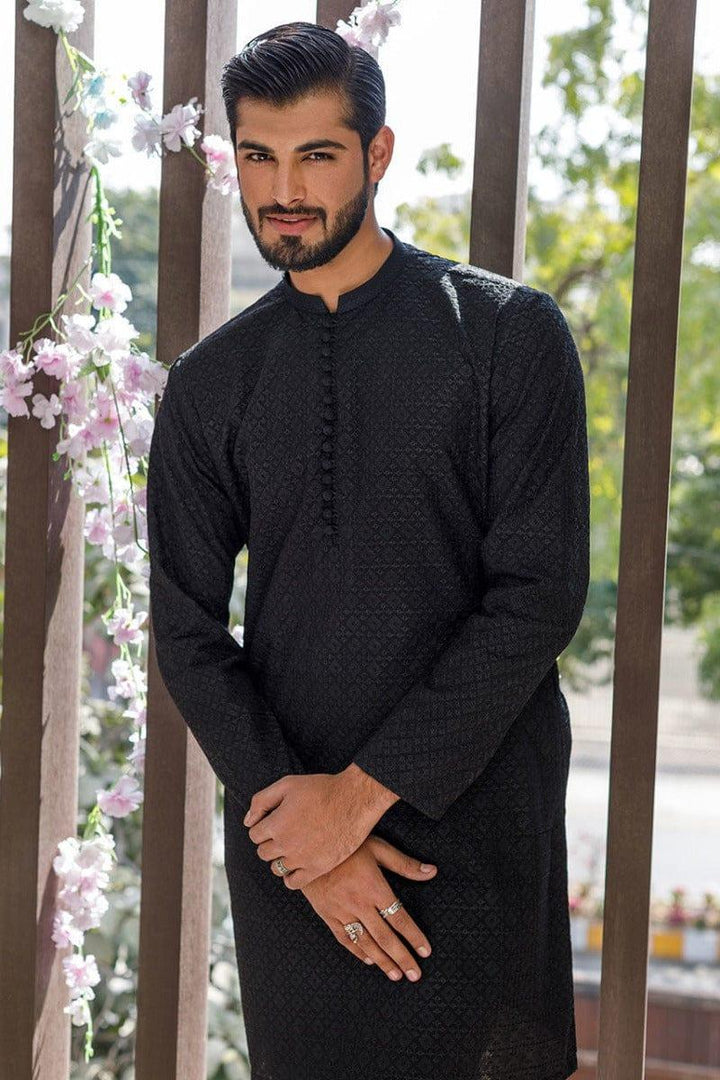 Deepak Perwani Men - Black Cotton Embroidered Kurta Pajama - MOF1883 - 2 Piece - Studio by TCS