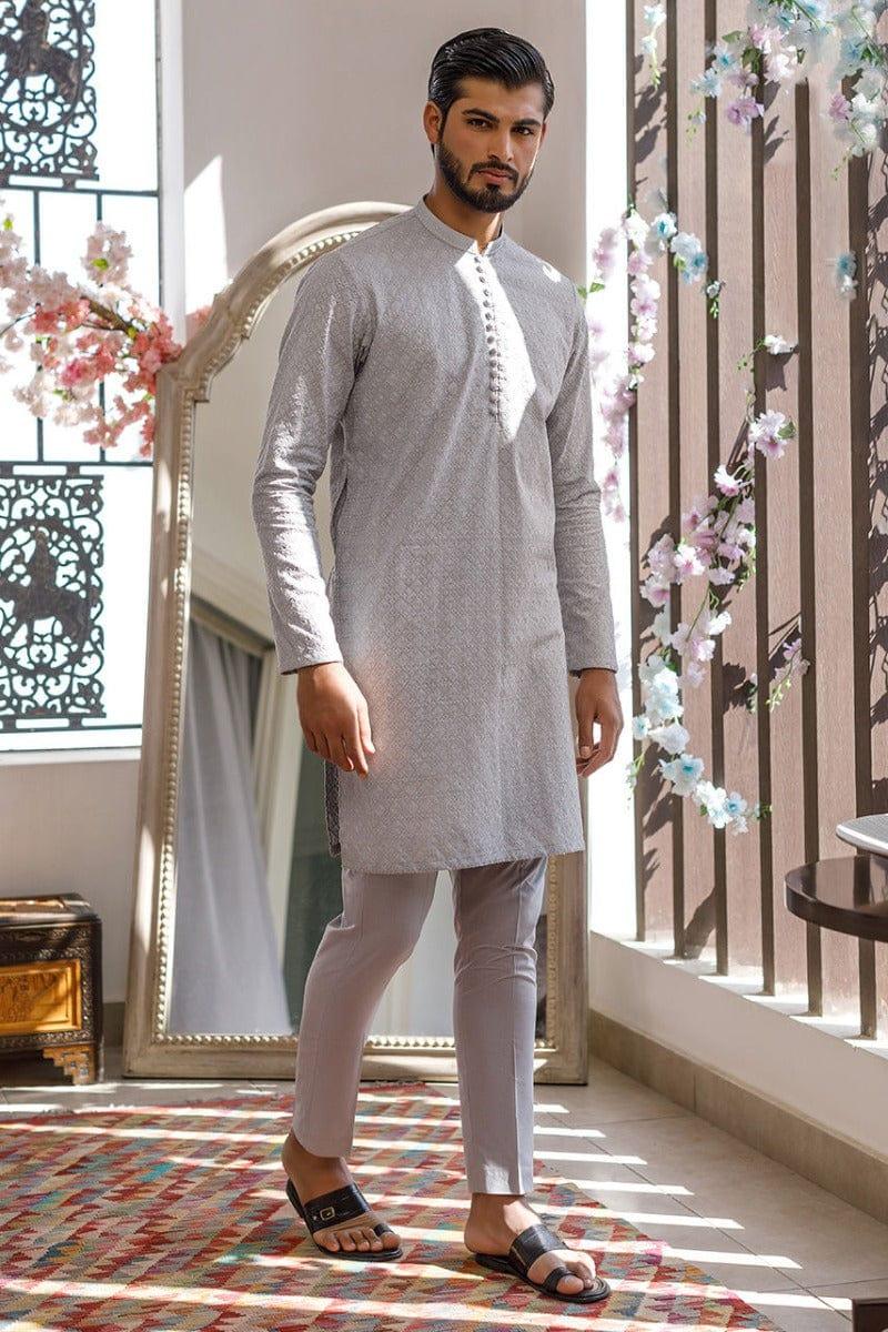 Deepak Perwani Men - Grey Cotton Embroidered Kurta Pajama - MOF1886 - 2 Piece - Studio by TCS