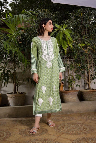 Shehrnaz - Green Linen Long Shirt - SHK-1065 - Studio by TCS