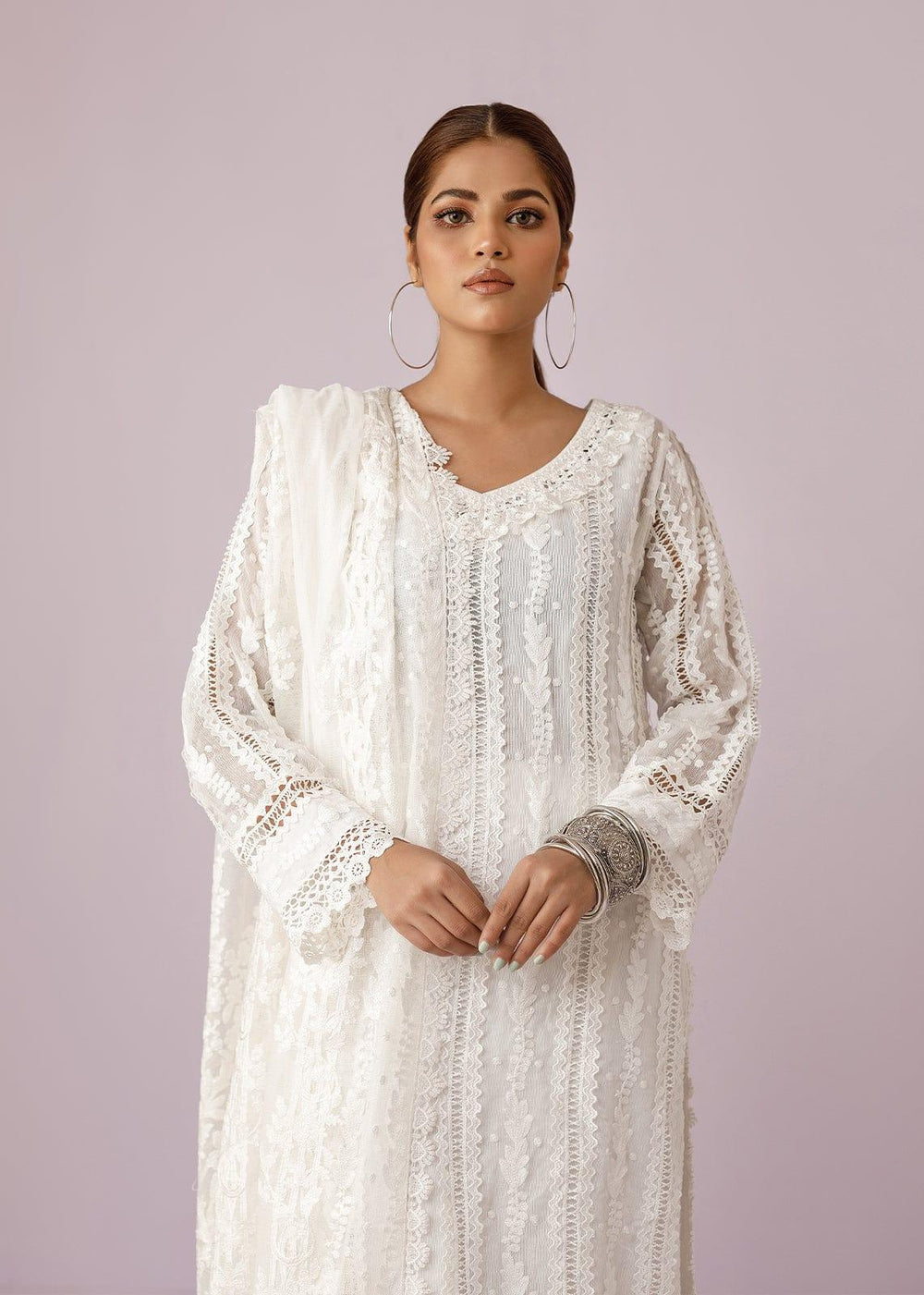 Rizwan Beyg - Shabeena White - Embroidered Chiffon & Cotton - 2 Piece - Studio by TCS