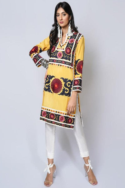 Rizwan Beyg - Suzani Silk Floss Embroidered Yellow Top - Studio by TCS