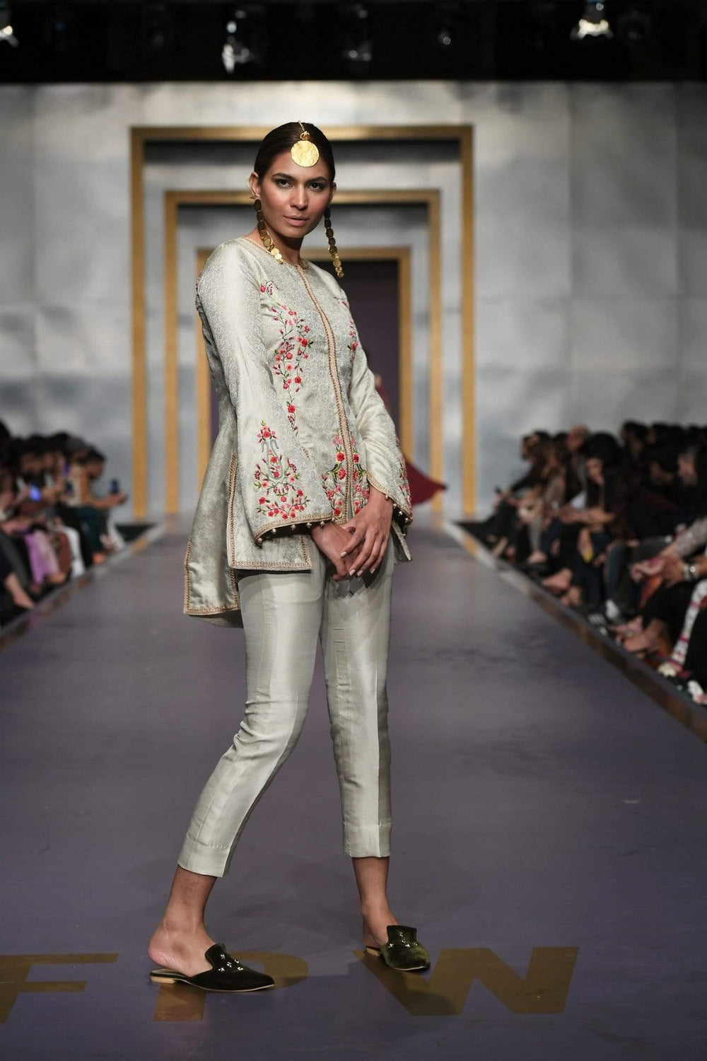 Yasmin Zaman - Cream Embroidered Jacket with Pants - F-184
