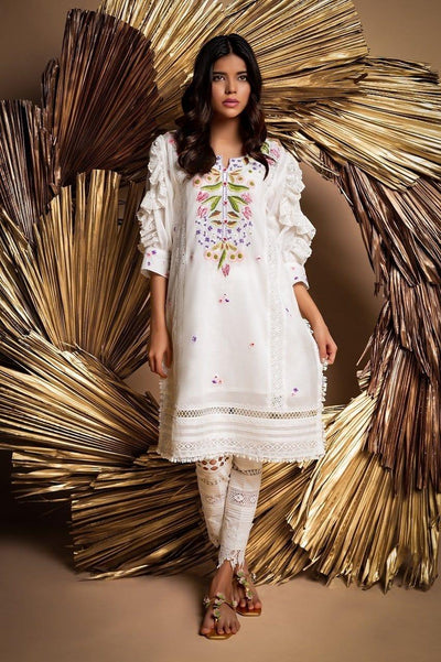 Sanam Chaudhri - Daisy White Embroidered Voile Shirt - Studio by TCS