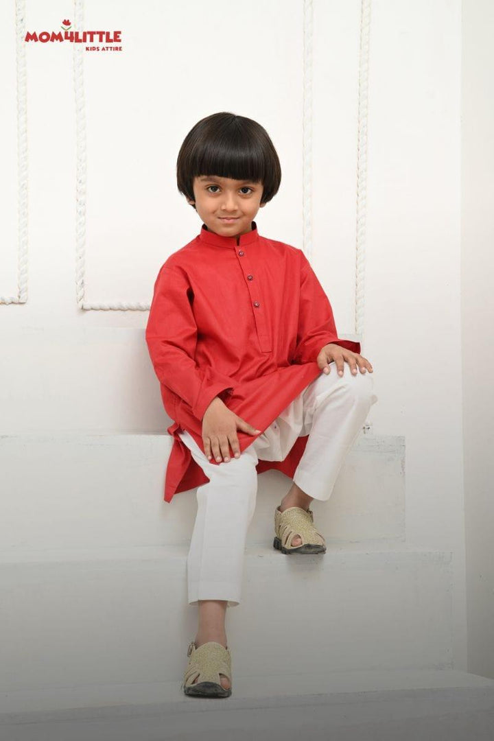 Mom4Little - Kurta & Pajama - Red & Offwhite - 2 Piece - Studio by TCS