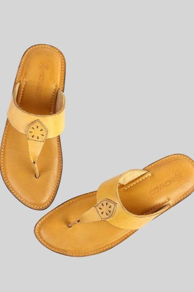 Novado - Kolhapuri Slippers with Hand-Carved Design - Mimosa Yellow - Studio by TCS